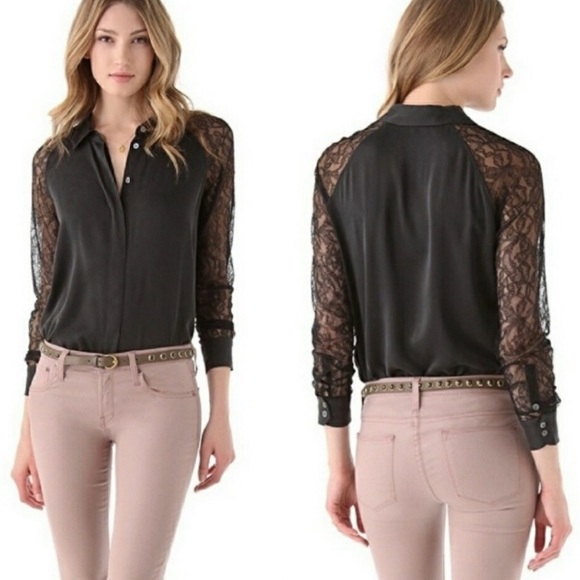 Equipment black silk lace long sleeve blouse small - Picture 11 of 11